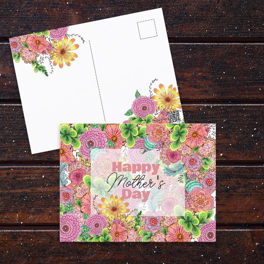 Levendige ingewikkelde handgetekende bloemen Moede Briefkaart