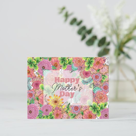 Levendige ingewikkelde handgetekende bloemen Moede Briefkaart (Staand voorkant)