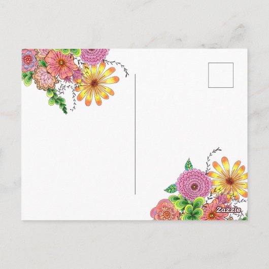 Levendige ingewikkelde handgetekende bloemen Moede Briefkaart (Achterkant)