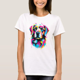 Levendige Ink Splatter Dog Pop Art, Kleurrijk T-shirt