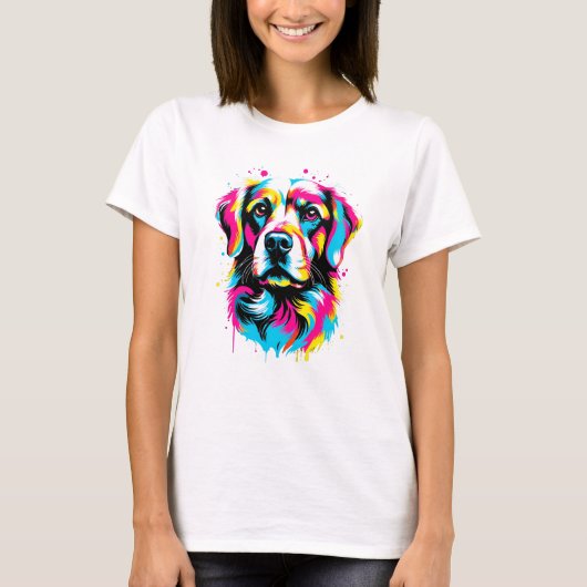 Levendige Ink Splatter Dog Pop Art, Kleurrijk T-shirt (Voorkant)