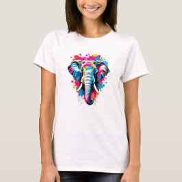 Levendige Ink Splatter Elephant Pop Art, Kleurrijk T-shirt