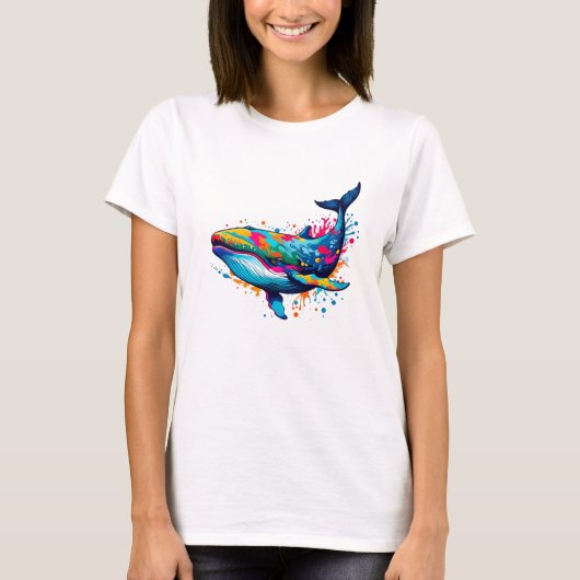 Levendige Ink Splatter Whale Pop Art, Kleurrijk T-shirt (Voorkant)