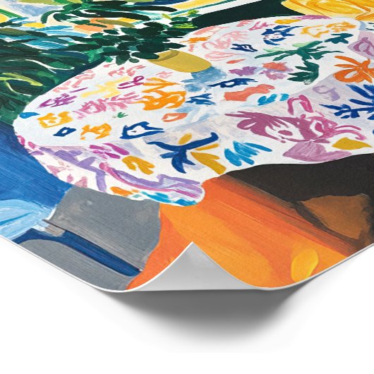 Levendige Interieur Scène met Bloemen Tafelkleed P Poster (Hoek)