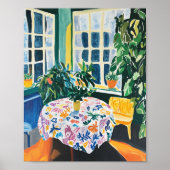 Levendige Interieur Scène met Bloemen Tafelkleed P Poster (Voorkant)