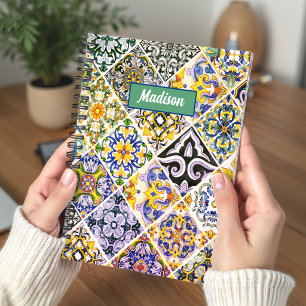 Levendige Italiaanse Majolica Groene Tegels Kunst Notitieboek