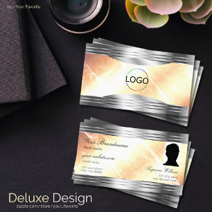 Levendige Ivoren Perzik met Zilveren Randen Logo F Visitekaartje