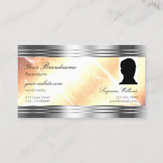 Levendige Ivoren Perzik met Zilveren Randen Logo F Visitekaartje (Achterkant)