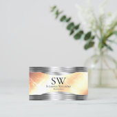 Levendige Ivoren Perzik met Zilveren Randen Monogr Visitekaartje (Staand voorkant)