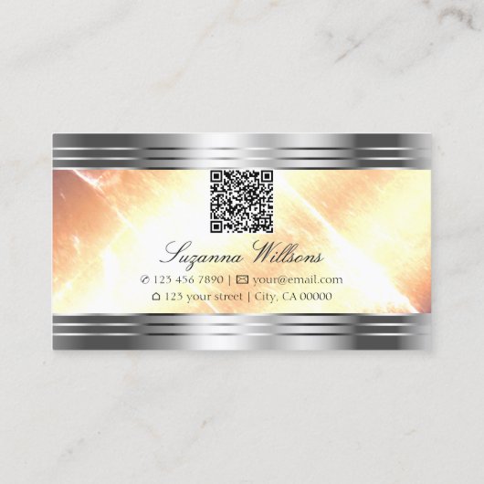 Levendige Ivoren Perzik met Zilveren Randen QR Cod Visitekaartje (Achterkant)