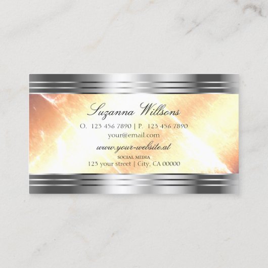 Levendige ivoren perzik met zilveren randen weelde visitekaartje (Achterkant)