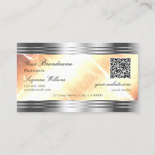 Levendige Ivory Peach Silver Borders Logo QR-code Visitekaartje (Achterkant)