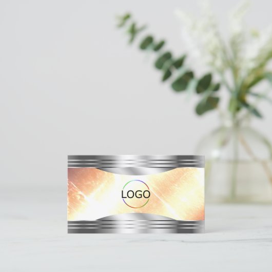 Levendige Ivory Peach Silver Borders Logo QR-code Visitekaartje (Staand voorkant)