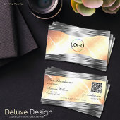 Levendige Ivory Peach Silver Borders Logo QR-code Visitekaartje