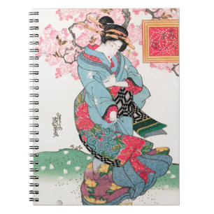 Levendige Japanse Geisha in de lente Kimono Art Notitieboek