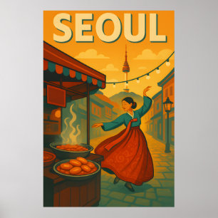 Levendige jaren '60: Seoul Pop Retro Travel Poster