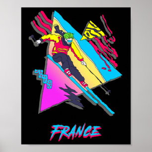 Levendige jaren 80 Retro Skier Frankrijk Thema Win Poster