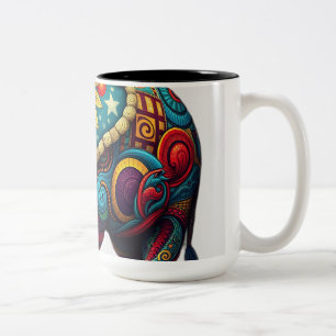 Levendige Kaleidoscopische Elephant Art Tweekleurige Koffiemok