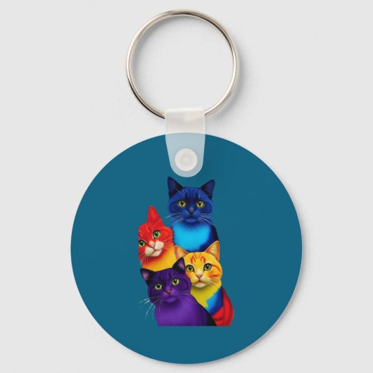 Levendige kat gezichten T-shirt-perfect voor katte Sleutelhanger (Voorkant)
