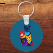 Levendige kat gezichten T-shirt-perfect voor katte Sleutelhanger (Voorkant)