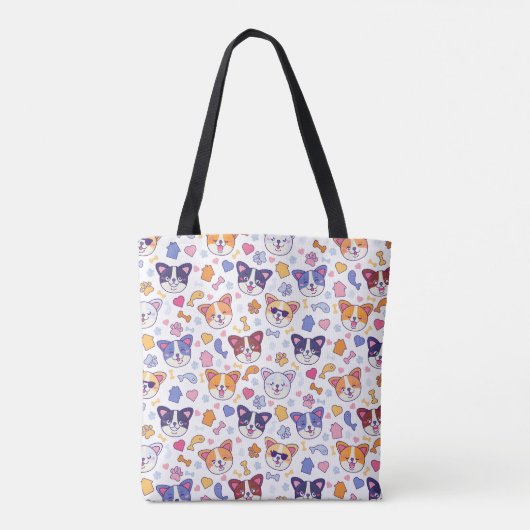 Levendige kat & hond gezichten Canvas tas (Achterkant)
