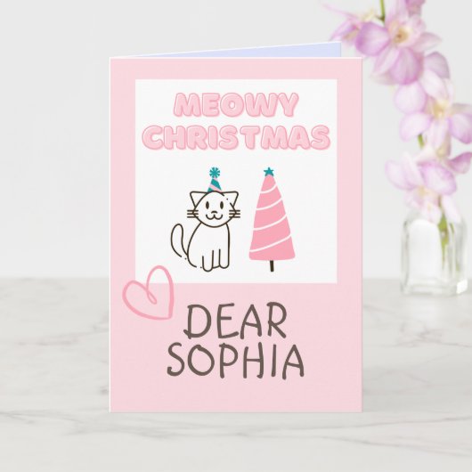 Levendige kat in een Pet en een fijne kerstpap in Kaart (Orchidee)