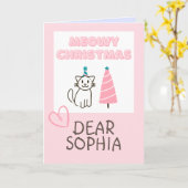 Levendige kat in een Pet en een fijne kerstpap in Kaart (Gele Bloem)