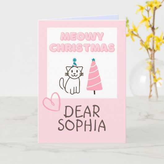 Levendige kat in een Pet en een fijne kerstpap in Kaart (Gele Bloem)