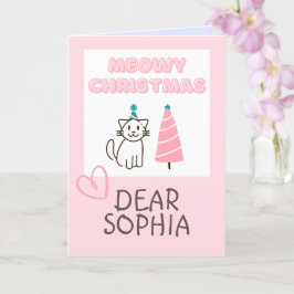 Levendige kat in een Pet en een fijne kerstpap in  Kaart