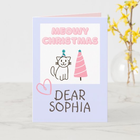 Levendige kat in een Pet en een fijne kerstpap in  Kaart (Gele Bloem)