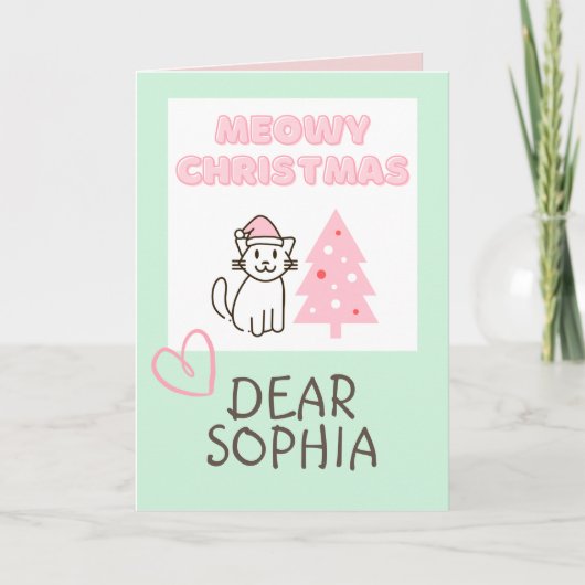 Levendige kat in een Pet en een fijne kerstpap in Kaart (Voorkant)