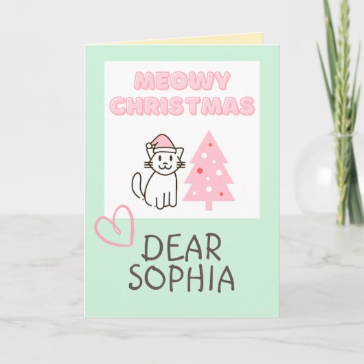 Levendige kat in een Pet en een fijne kerstpap in Kaart (Voorkant)