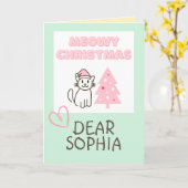 Levendige kat in een Pet en een fijne kerstpap in Kaart (Gele Bloem)