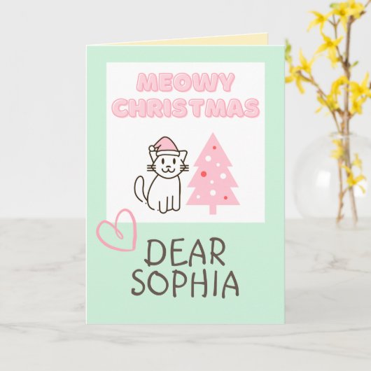 Levendige kat in een Pet en een fijne kerstpap in Kaart (Gele Bloem)