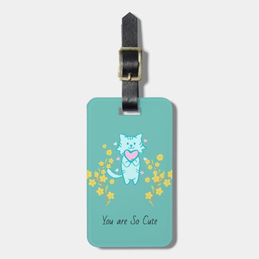 Levendige kat met gele bloemen Bagagelabel (Voorkant verticaal)