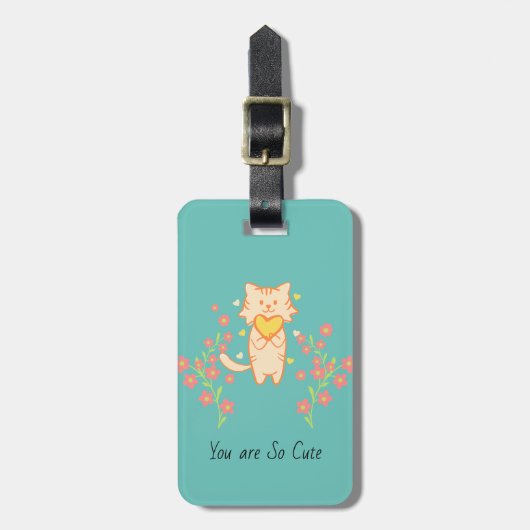Levendige kat met koraalbloemen Bagagelabel (Voorkant verticaal)