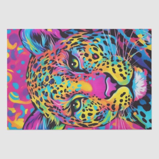 Levendige katachtige: Kleurrijke Regenboog Leopard Tissuepapier (Voorkant)