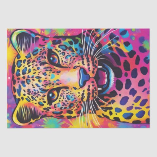 Levendige katachtige: Kleurrijke Regenboog Leopard Tissuepapier (Voorkant)