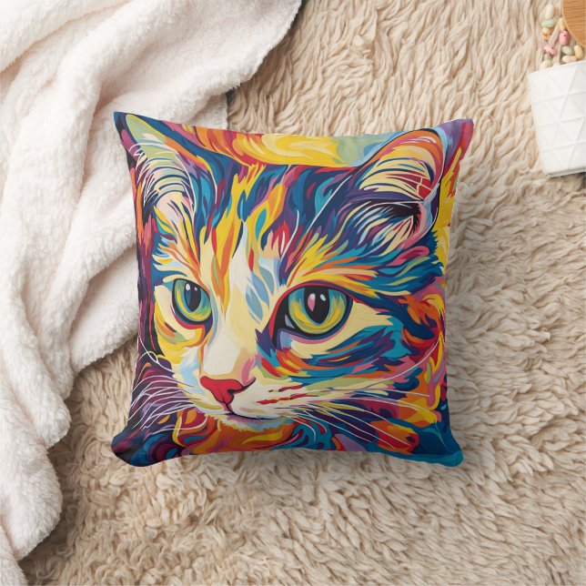 Levendige kattengezicht olieverfschildering kussen (Deken)