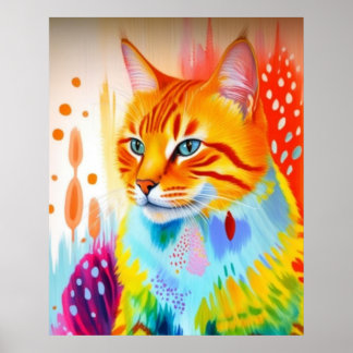Levendige kattenkunstposter – Krachtig en kleurrij Poster