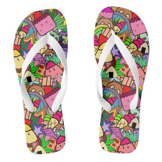 Levendige kawaii l Kleurrijke cartoon l Moderne ku Teenslippers (Voetbed)