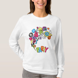 Levendige Kawaii Music Party Doodle Art T-shirt