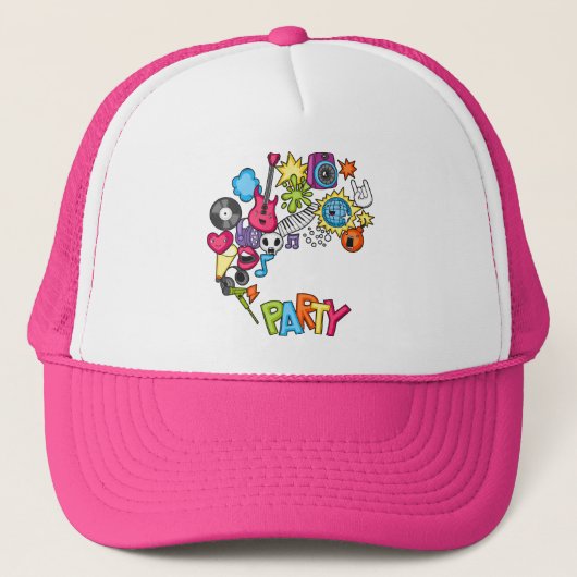 Levendige Kawaii Music Party Doodle Art Trucker Pet (Voorkant)