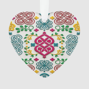 Levendige Keltische Hart- en Knoop Bloemensymfonie Ornament