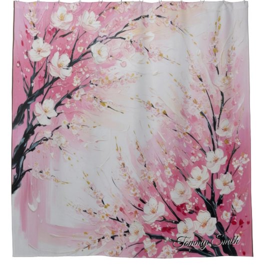 Levendige kersenbloesem Abstract douchegordijn (Voorkant)