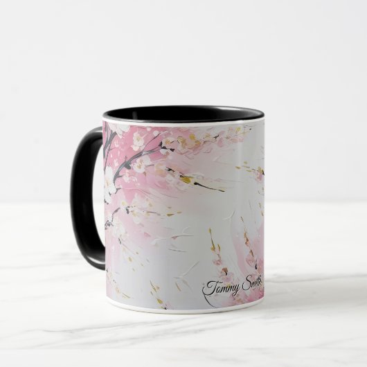 Levendige kersenbloesem Abstracte kunst Mok (Voorkant links)