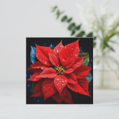 Levendige Kerst Poinsettia kerstkaart (Staand voorkant)