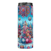 Levendige kerstbomen in de sneeuw thermosbeker (Achterkant)