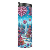 Levendige kerstbomen in de sneeuw thermosbeker (Geroteerd rechts)