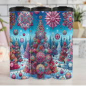 Levendige kerstbomen in de sneeuw thermosbeker